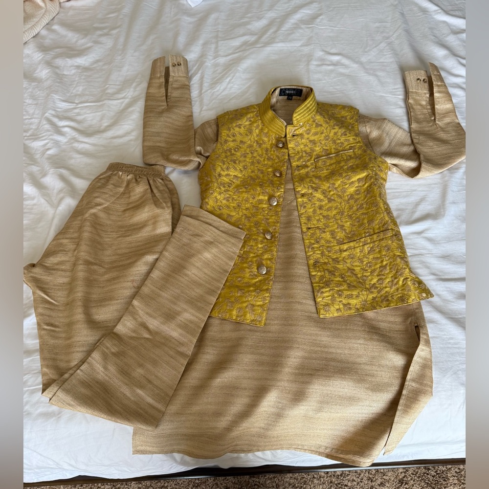 Boys Yellow and Tan Kurta set